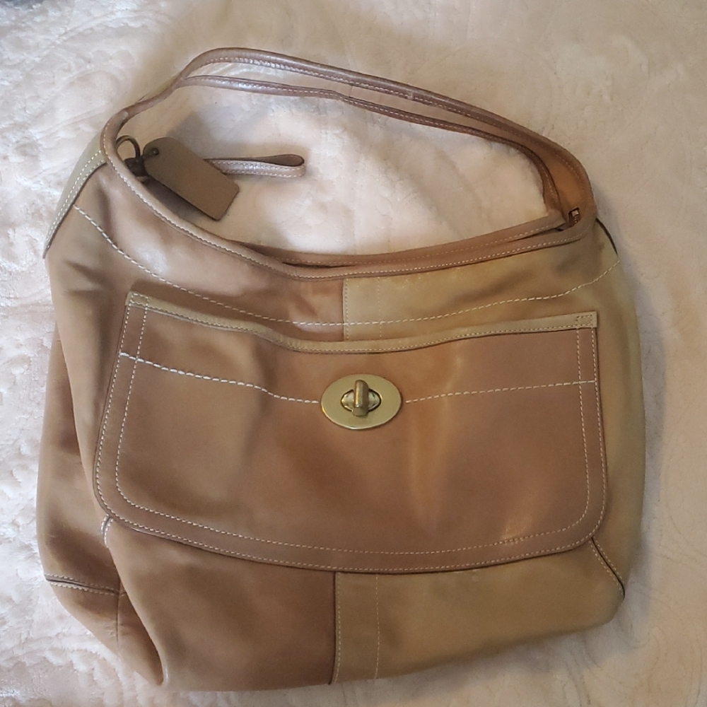 Coach Tan and Cream Leather Hobo Bag